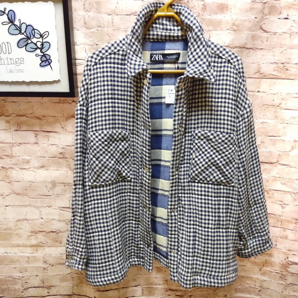 NWT Zara Blue/White Check Jacket Size L